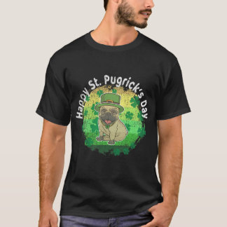 Happy St Patricks Day St Pugricks Pug Retro Sunset T-Shirt