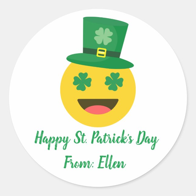 Happy St. Patricks Day Sticker- EMOJI Classic Round Sticker (Front)