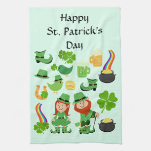 Happy St. Patrick's Day symbols and characters Kitchen Towel