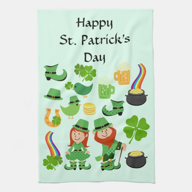 Happy St. Patrick's Day symbols and characters Kitchen Towel (Vertical)