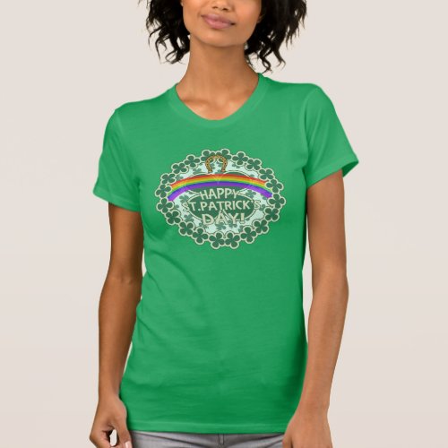 Happy St Patricks Day T-Shirt - St. Patrick's Day raining shamrocks, horseshoe and lucky rainbow design for Saint Paddys Day
