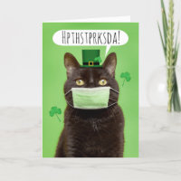 Happy St. Patrick's Day Talking Cat in Face Mask Holiday Card