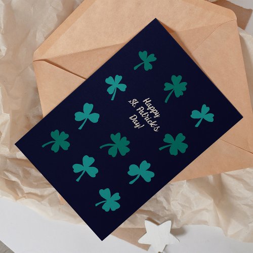 Happy St Patricks day teal clovers Card