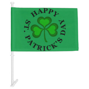 HAPPY ST. PATRICK'S DAY Text green Clover Shamrock Car Flag