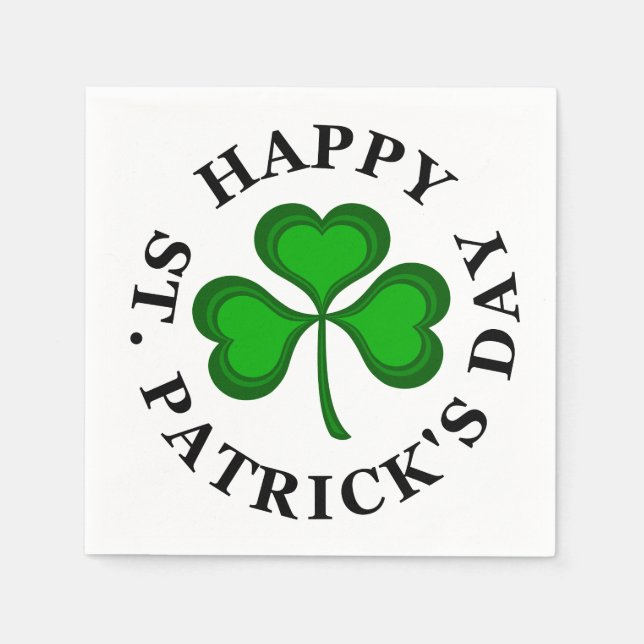 HAPPY ST. PATRICK'S DAY Text green Clover Shamrock Paper Napkins (Front)