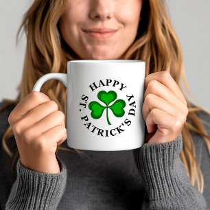 HAPPY ST. PATRICK'S DAY Text with green Shamrock Coffee Mug