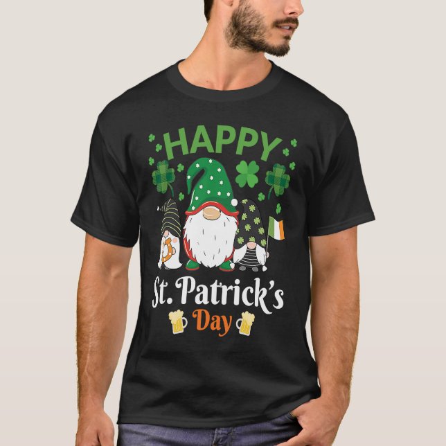 Happy St Patrick's Day Three Gnome Irish Flag Sham T-Shirt (Front)