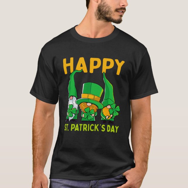 Happy St Patrick's Day Three Gnome Irish Shamrock  T-Shirt (Front)