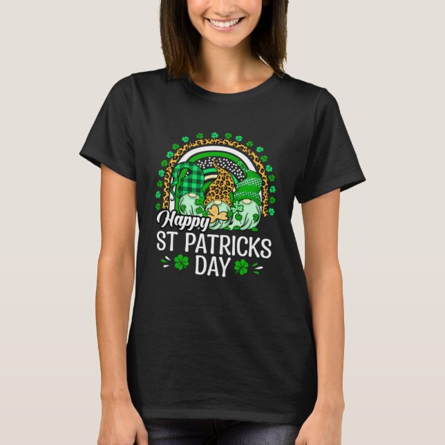 Happy St Patrick's Day Three Gnome Irish Shamrock  T-Shirt (Front)