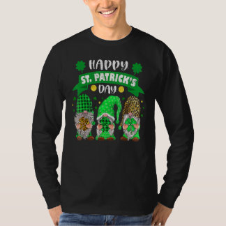 Happy St Patricks Day Three Gnome Shamrock Leopard T-Shirt