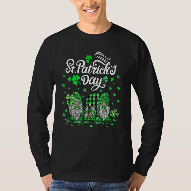 Happy St Patricks Day Three Gnomes Shamrock Essent T-Shirt (Front)