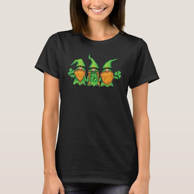 Happy St Patrick's Day Three Gnomes Shamrock T-Shirt (Front)