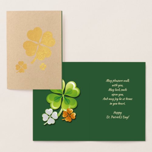 Happy St Patricks Day Tricolor Shamrocks Foil Card