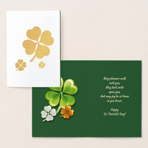 Happy St Patricks Day Tricolor Shamrocks Luxury Foil Card