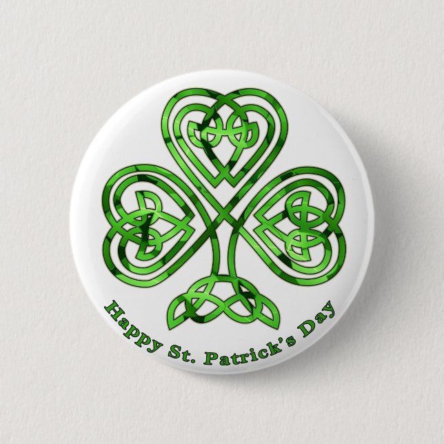 Happy St. Patrick's Day Trinity Clover Button (Front)
