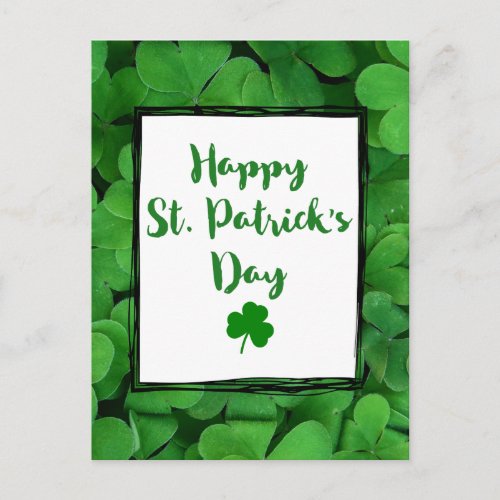 Happy St Patricks Day Typography with Clover Postcard
