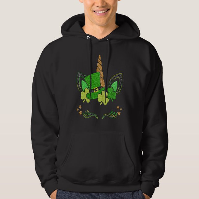 Happy St Patrick's Day  Unicorn Lucky Shamrock Iri Hoodie (Front)