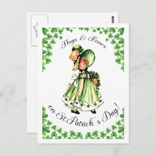Happy St. Patrick's Day. Vintage Irish Girl Postca Postcard