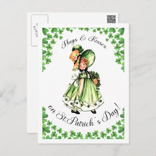 Happy St Patricks Day Vintage Irish Girl Postca Postcard