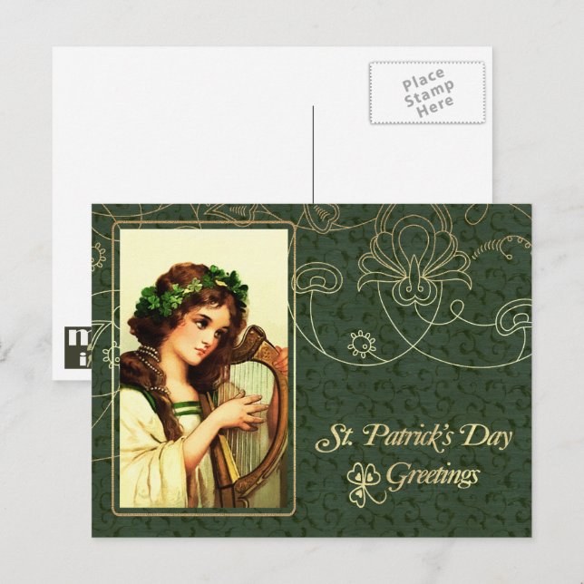 Happy St. Patrick's Day Vintage Irish Girl  Postcard (Front/Back)