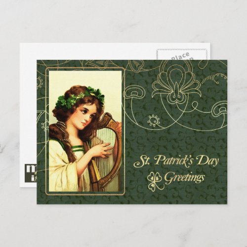 Happy St Patricks Day Vintage Irish Girl  Postcard