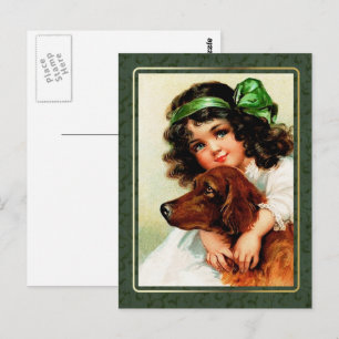 Happy St. Patrick's Day. Vintage Irish Girl Postcard
