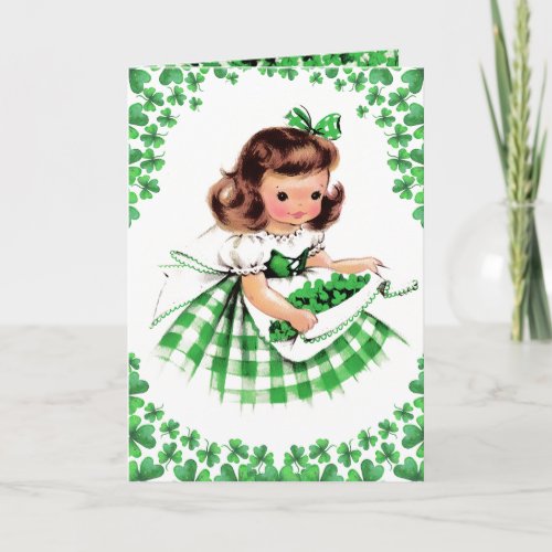 Happy St Patricks Day Vintage Little Irish Girl Card