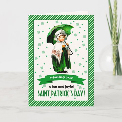Happy St Patricks Day Vintage Little Irish Girl Card