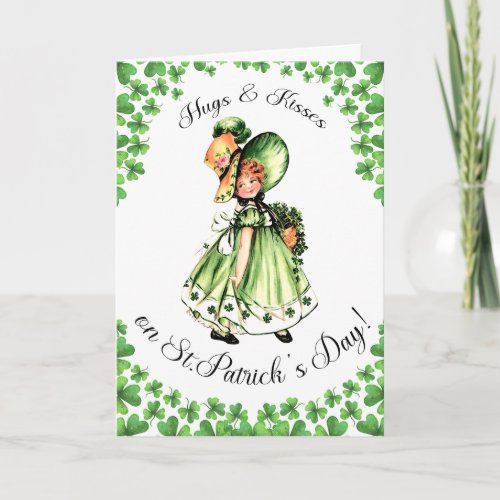 Happy St Patricks Day Vintage Little Irish Girl  Card