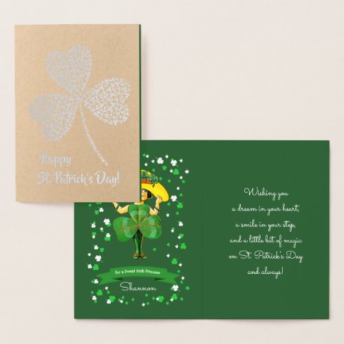 Happy St Patricks Day Vintage Little Irish Girl Foil Card