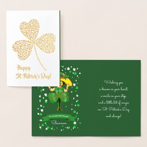 Happy St Patricks Day Vintage Little Irish Girl Foil Card