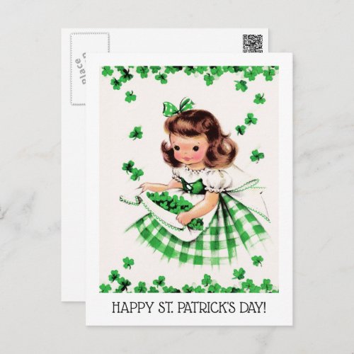 Happy St Patricks Day Vintage Little Irish Girl Postcard