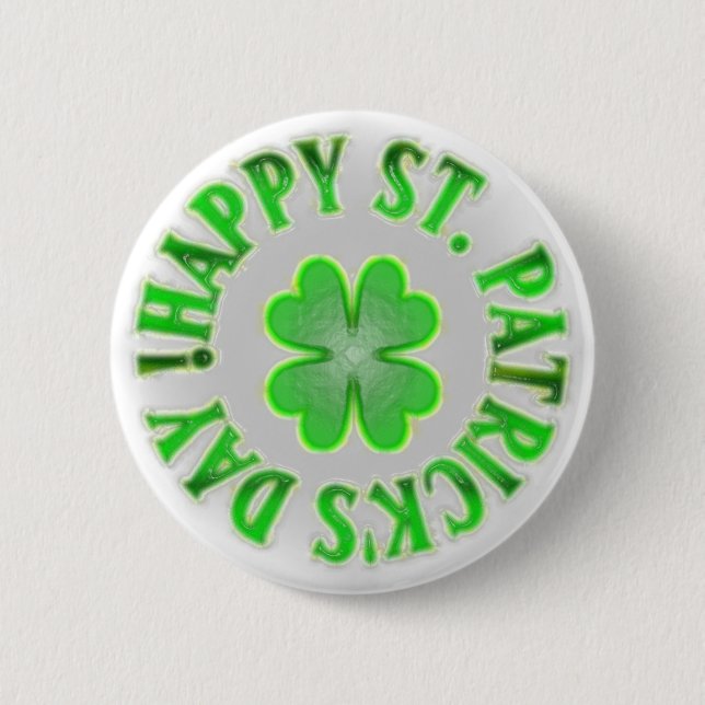 Happy St. Patrick's Day! Vintage Shamrock Button (Front)