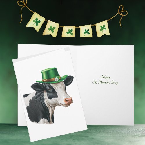 Happy St Patricks Day Watercolor Cow Card