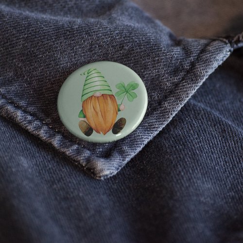 Happy St Patricks Day  Watercolor Irish Gnome Button