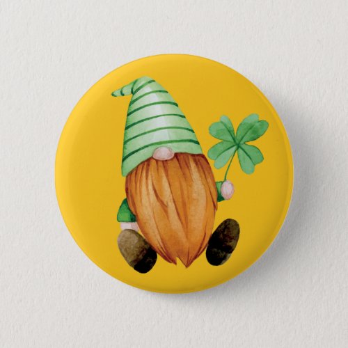 Happy St Patricks Day  Watercolor Irish Gnome Button
