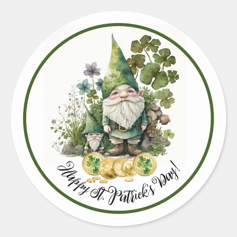 Happy St.Patrick's Day. Watercolor Irish Gnomes Classic Round Sticker