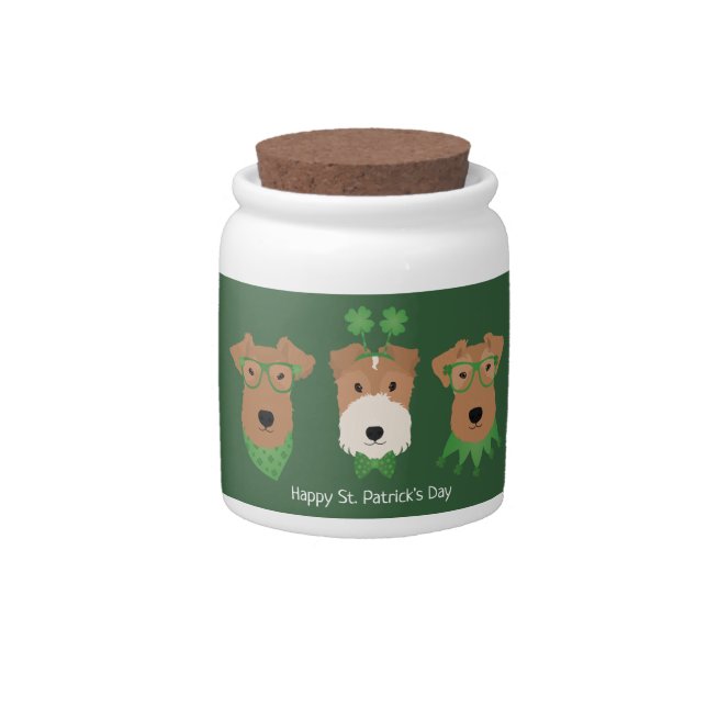 Happy St Patricks Day Welsh Wire Fox Terrier Dogs Candy Jar (Front)