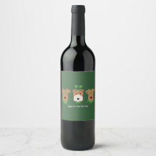 Happy St Patricks Day Welsh Wire Fox Terrier Dogs Wine Label