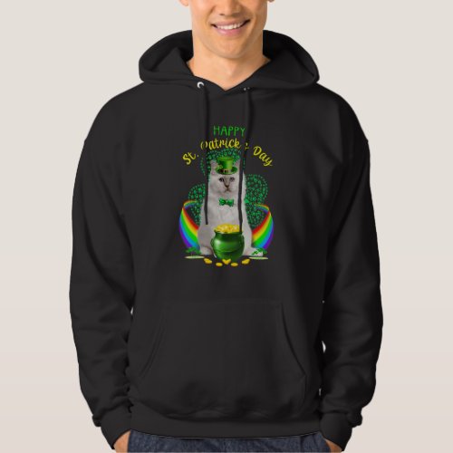 Happy St Patricks Day White Cat Leprechaun Hat Sha Hoodie