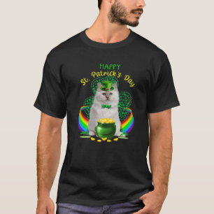 Happy St Patricks Day White Cat Leprechaun Hat Sha T-Shirt