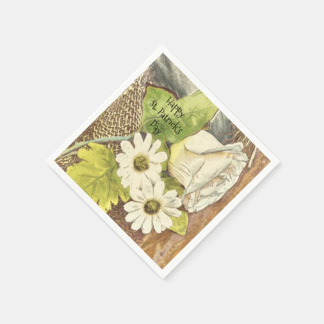 Happy St. Patrick's Day White Flowers Napkins (Corner)
