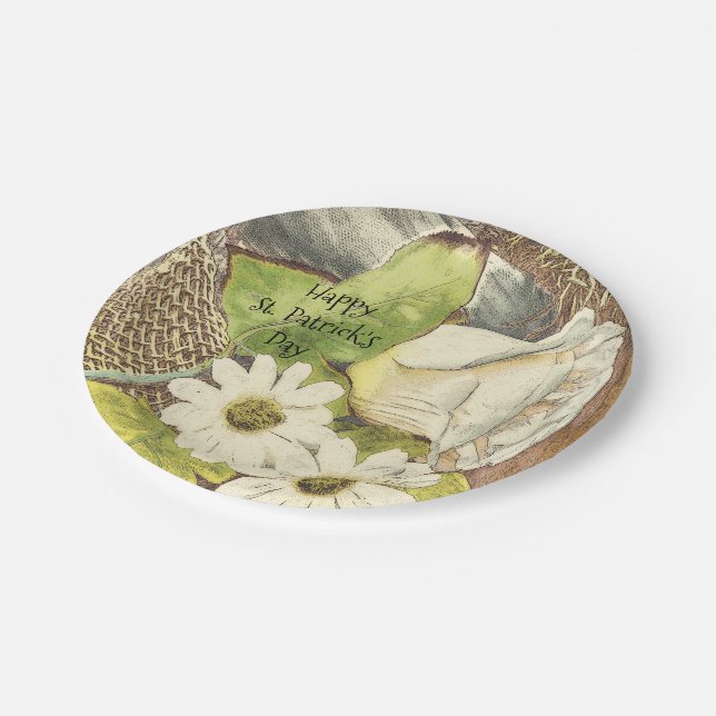 Happy St. Patrick's Day White Flowers Paper Plates (Angled)