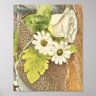 Happy St. Patrick's Day White Flowers Poster