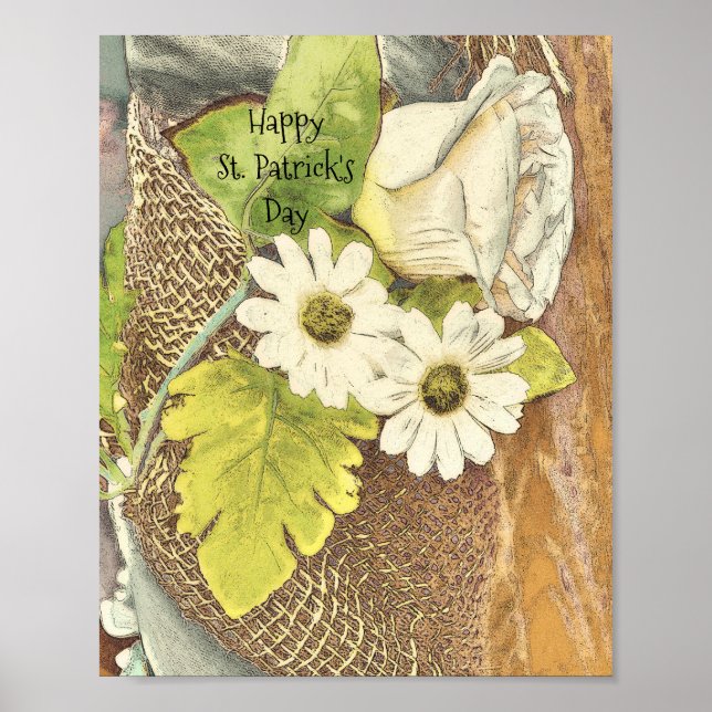 Happy St. Patrick's Day White Flowers Poster (Front)