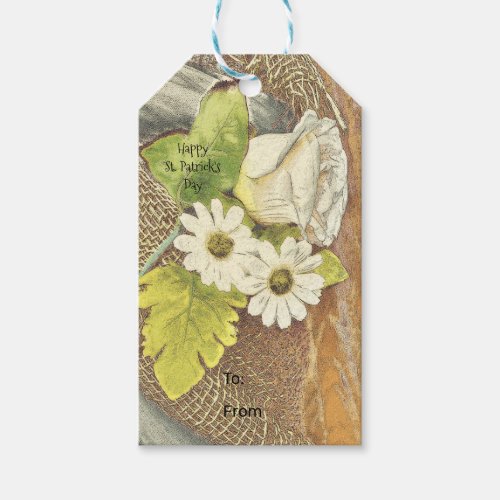 Happy St Patricks Day White Irish Flower Gift Tags