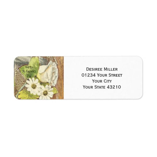 Happy St Patricks Day White Irish Flower Label