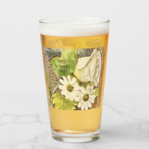 Happy St Patricks Day White Irish Flowers Glass