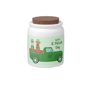 Happy St Patricks Day Wire Fox Terrier Dog Candy Jar