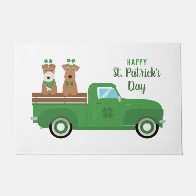 Happy St Patricks Day Wire Fox Terrier Dog Doormat (Front)